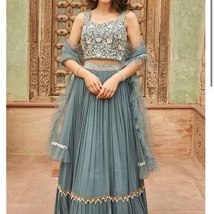 Basanti - Grey Embroidered Lehenga | Indian Wedding Guest Outfit